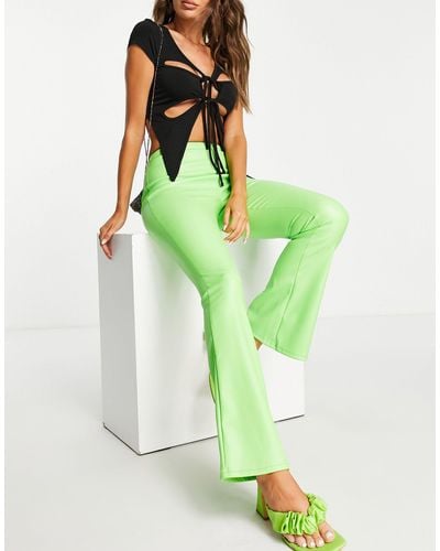 Collusion Faux Leather Flare Trouser - Green