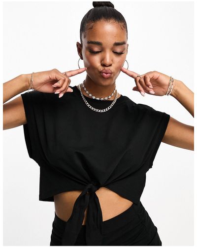 Jdy Cropped Knot Detail T-shirt Co-ord - Black