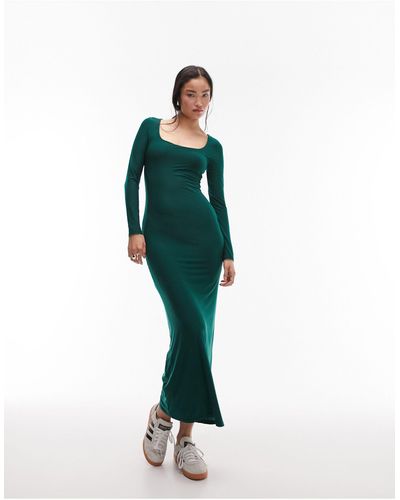 TOPSHOP Super Soft Shaping Long Sleeve Midi Dress - Green