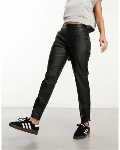 Object Leather Look Tapered Trousers - Black