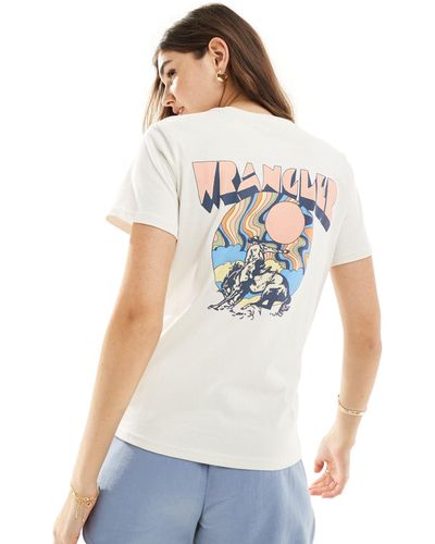 Wrangler T-shirt vintage con stampa sul retro con logo e cowboy - Bianco