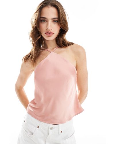 Vila – neckholder-camisole aus satin - Pink
