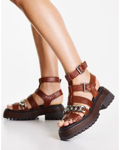 TOPSHOP Pioneer Chain Chunky Leather Sandal - Brown