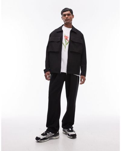 TOPMAN Oversized Fit Full Zip Smart Jersey With Pockets - Black