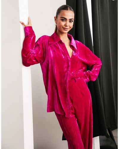 In The Style – exclusive – oversize-hemd aus samt - Pink