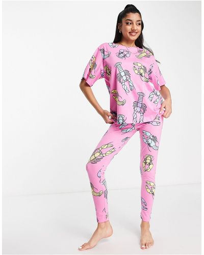 ASOS Pyjama à imprimé homard avec legging et t-shirt oversize - Rose