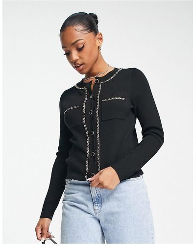 New Look Knitted Cardigan With Chain Detail Trim - Black