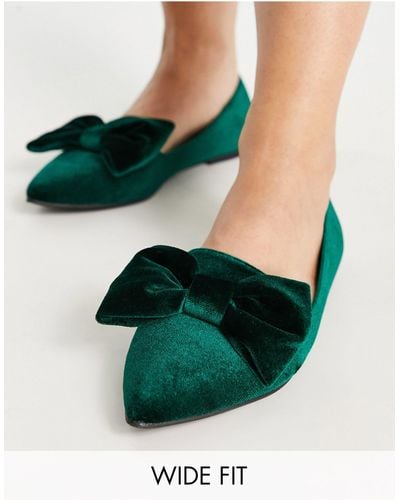 ASOS Wide Fit Lake Bow Pointed Ballet Flats - Green