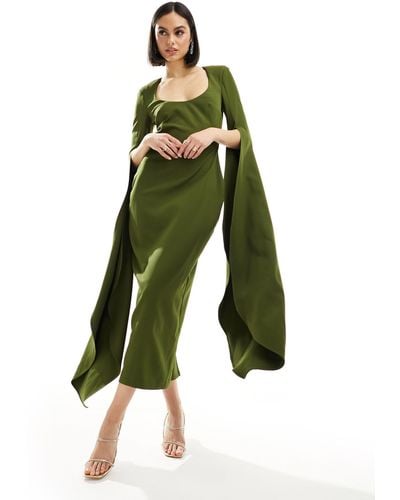 ASOS Scoop Neck Midi Dress With Extreme Sleeve - Green