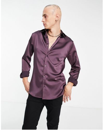 Twisted Tailor Soepelvallend Smal Overhemd - Paars