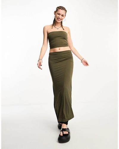 Edikted Slinky Low Rise Bodycon Midi Skirt With Contrast Detail Co-ord - Green