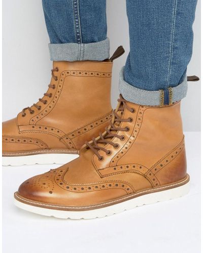 Frank Wright Brogue Boots With Contrast Sole - Brown