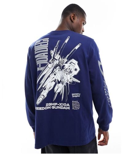 Levi's X Gundam Collab Back & Arm Print Boxy Fit Long Sleeve T-shirt - Blue