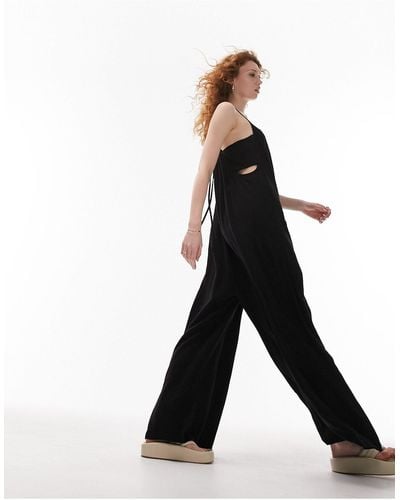 TOPSHOP Linen Jumpsuit With Pockets - Black