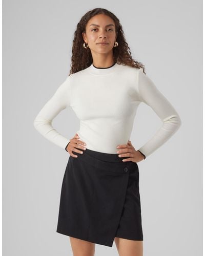 Vero Moda Long Sleeved Ribbed Top With Contrast Tipping - White