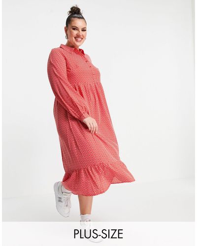 Yours Midi Shirt Dress - Red