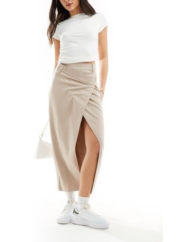 ASOS Jersey Twill Midi Skirt With Asymmetric Waist - White