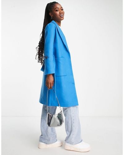 Pieces Alicia Belted Wool Blend Coat - Blue