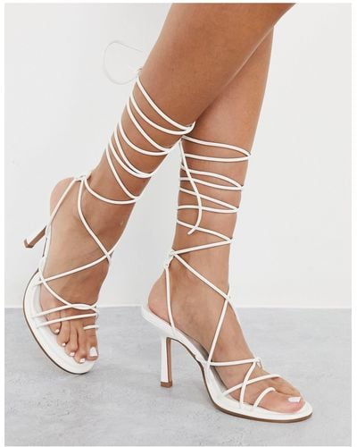 TOPSHOP Ruby Round Toe Tie Up Heeled Sandal - White
