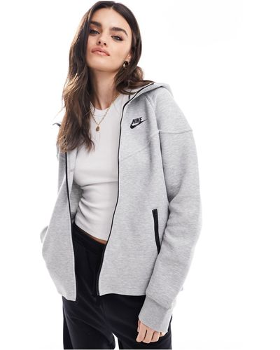 Nike Sweat à capuche technique zippé en polaire - chiné foncé - Blanc