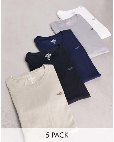 Hollister Confezione da 5 t-shirt attillate con logo - Grigio