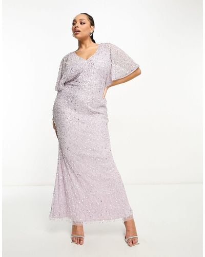 Beauut Plus Bridesmaid Embellished Maxi Dress With Flutter Sleeve - Pink