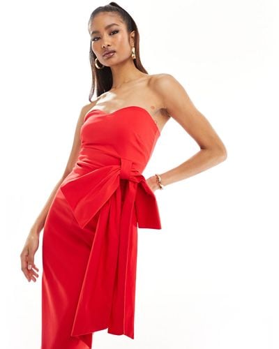 Vesper Exclusive Bandeau Oversized Bow Maxi Dress - Red