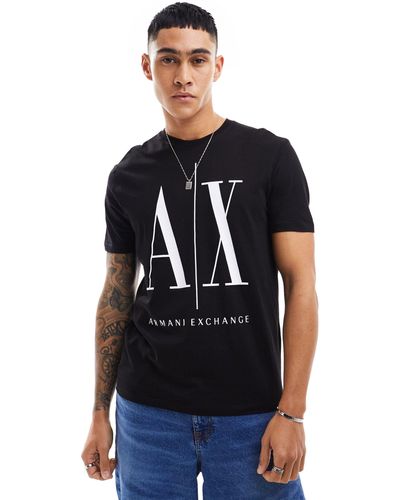 Armani Exchange T-shirt nera con logo bianco grande - Blu