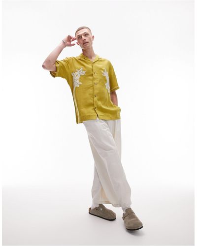 TOPMAN Overhemd Met Geborduurde Bloemen - Geel