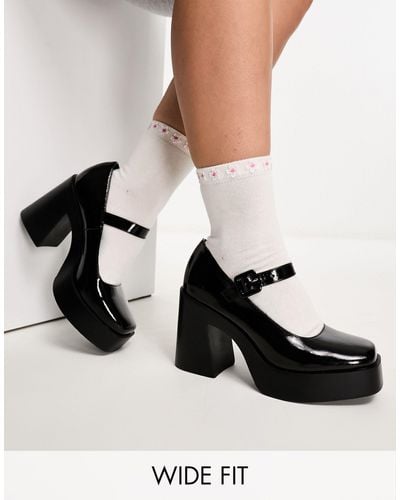 ASOS Wide Fit Pound Platform Mary Jane Heeled Shoes - Black