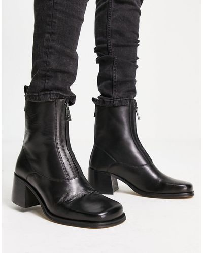 ASRA Monty Zip Front Heeled Boots - Black