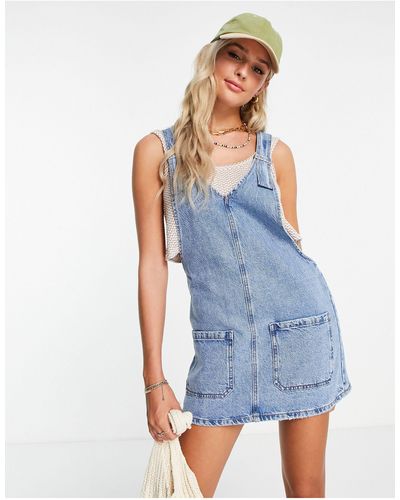 Pull&Bear Dungaree Denim Mini Dress - Blue