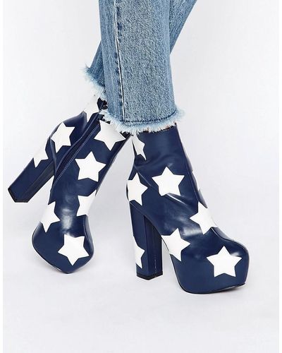 Daisy Street Star Platform Ankle Boots - Blue