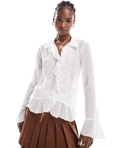 Free People Lace And Ruffle Edged Blouse - White