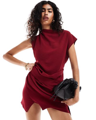 ASOS Drape Waist Mini Dress With Wrap Skirt - Red