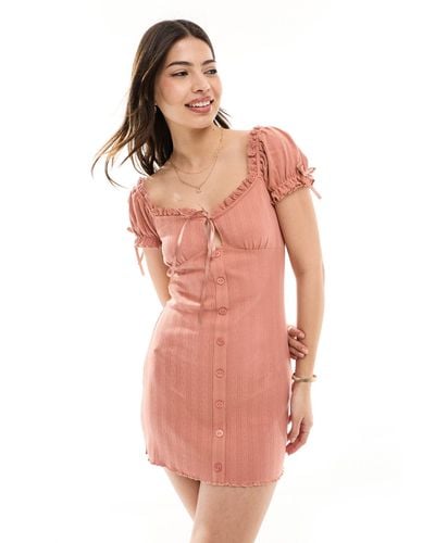 ASOS Mini Pointelle Dress With Lace Tie Detail - Pink