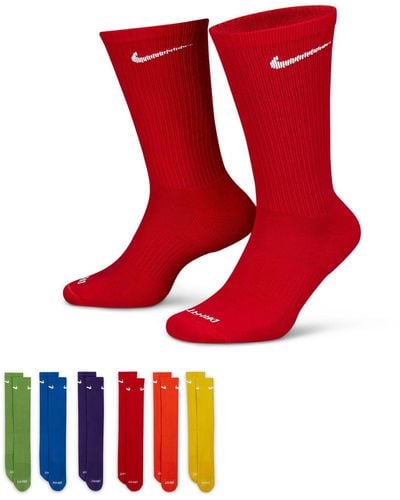 Nike Everyday Cushioned Plus 6 Pack Crew Socks - Red