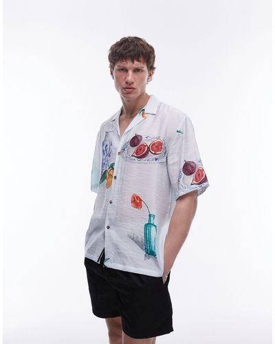 TOPMAN Short Sleeve Relaxed Hand Drawn Holiday Shirt - White