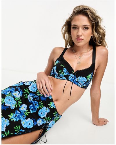 We Are We Wear Floral Printed Micro Balconette Bra - Blue
