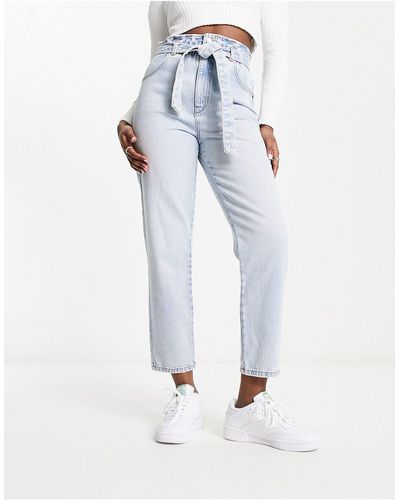 New Look Jeans a vita alta azzurri - Bianco