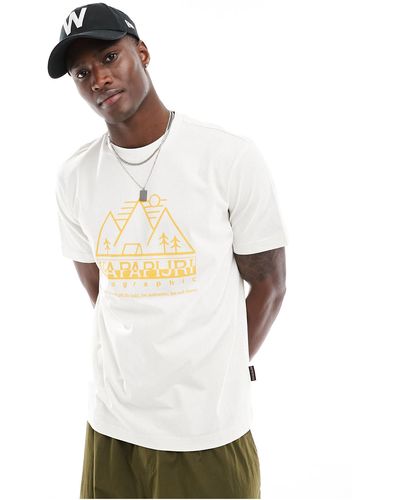 Napapijri Faber - t-shirt sporco con grafica di montagna - Bianco