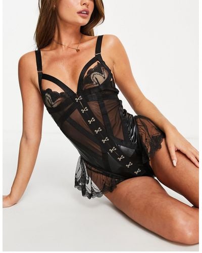 Ann Summers Extrovert Sheer Lace Bodysuit With Eyelete Detail - Black