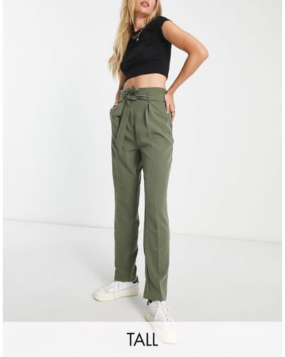 New Look Paperbag Belted Trousers - Green