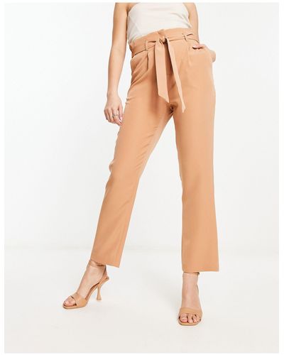 New Look Paperbag Tie Waist Straight Leg Pants - White