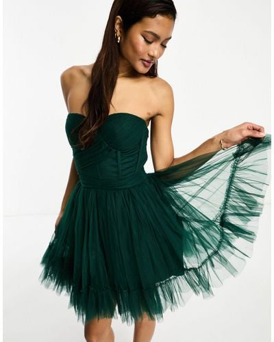 LACE & BEADS Wrapped Corset Tulle Mini Dress - Green