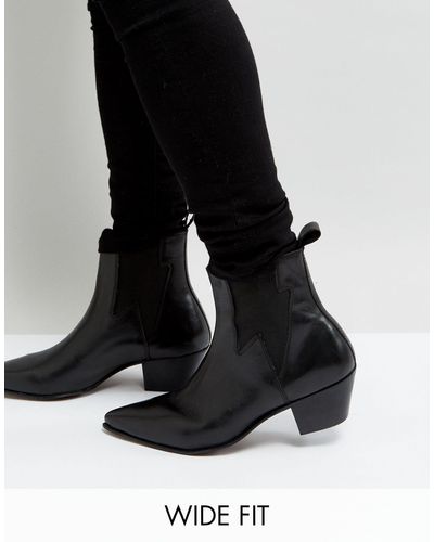 ASOS Wide Fit Cuban Heel Western Boots - Black