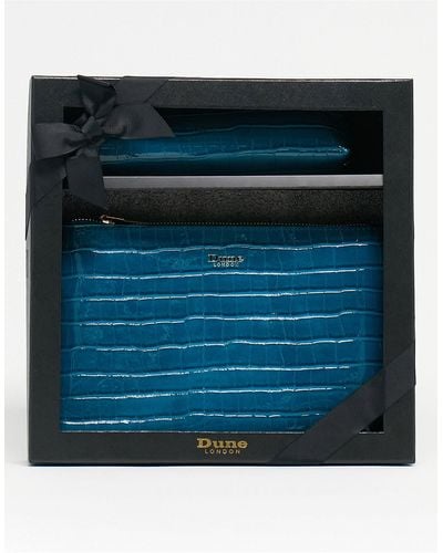 Dune Set de regalo con bolso azul cerceta con efecto de piel de cocodrilo de