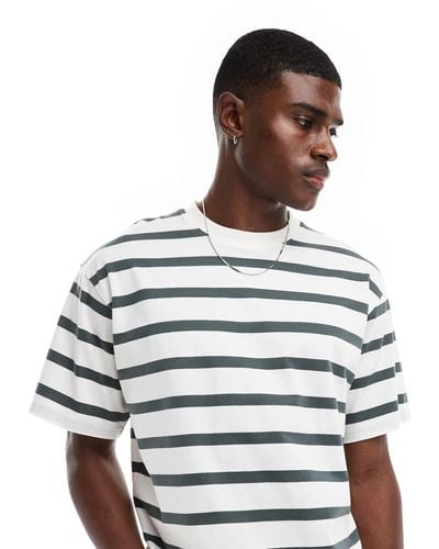 Pull&Bear Striped Short Sleeve T-shirt - White
