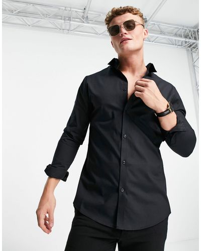River Island – langärmliges, elegantes hemd aus baumwoll-polyester-mix mit schmalem schnitt - Schwarz