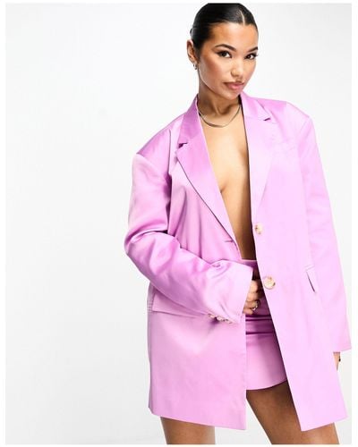 Something New – eleganter oversize-blazer aus satin, kombiteil - Pink